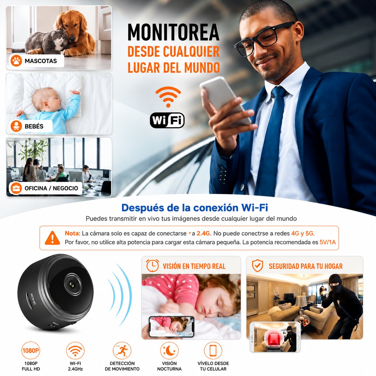 Mini Cámara Espía WiFi A9 HD 1080P
